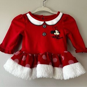 Disney Baby Girl 0-3M Red Minnie Mouse Dress with White Faux Fur Hem
